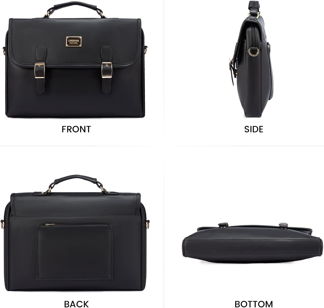 Computer Bag Laptop Bag for Women Cute PU Laptop Messenger Bag for Work College,Black