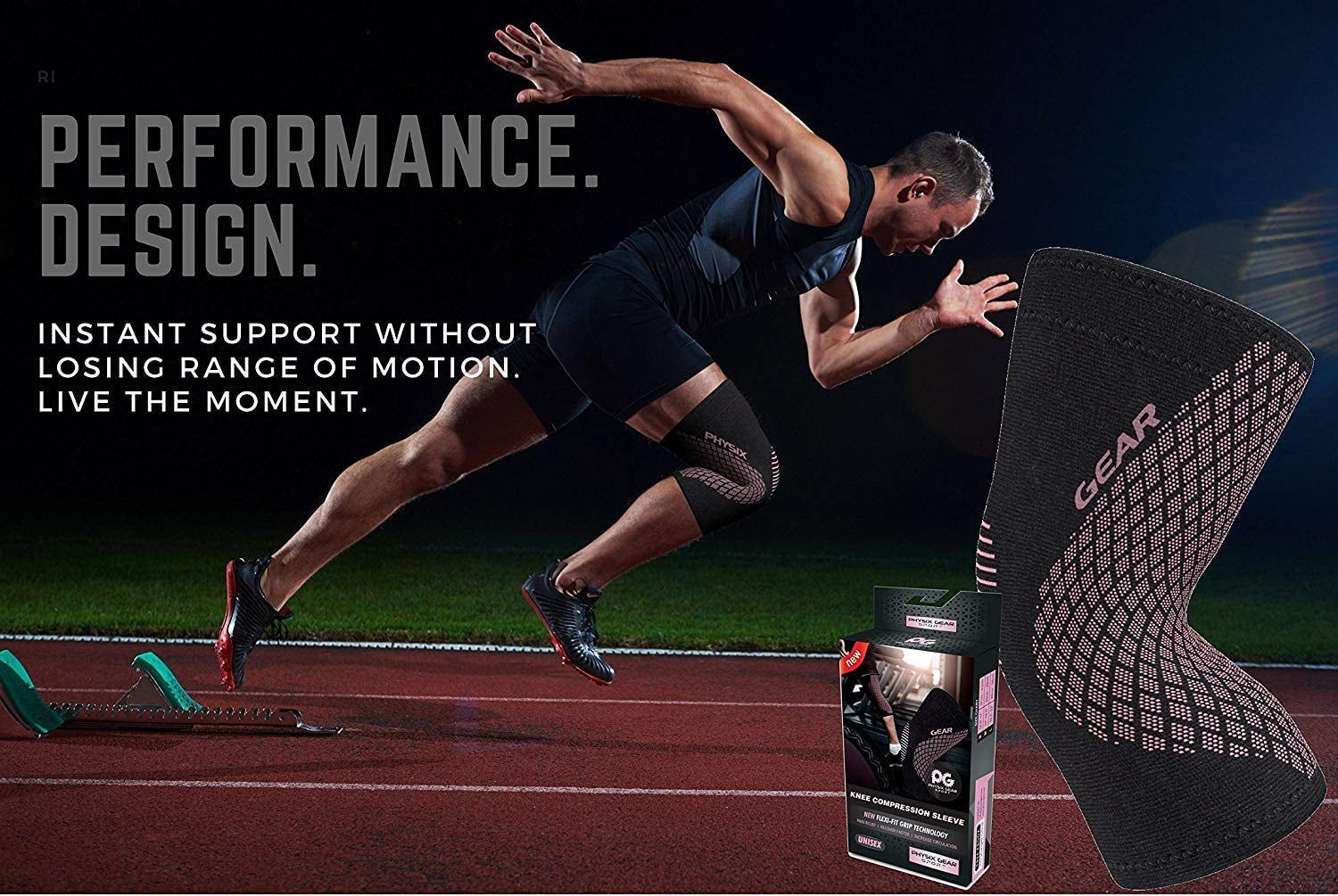 Physix Gear Knee Compression Sleeve for Men & Women - Best Compression Knee Brace for Walking, Running, Gym, Basketball, Weightlifting,Workout, Sports - Knee Sleeves Support Compression & Stability