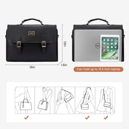 Computer Bag Laptop Bag for Women Cute PU Laptop Messenger Bag for Work College,Black