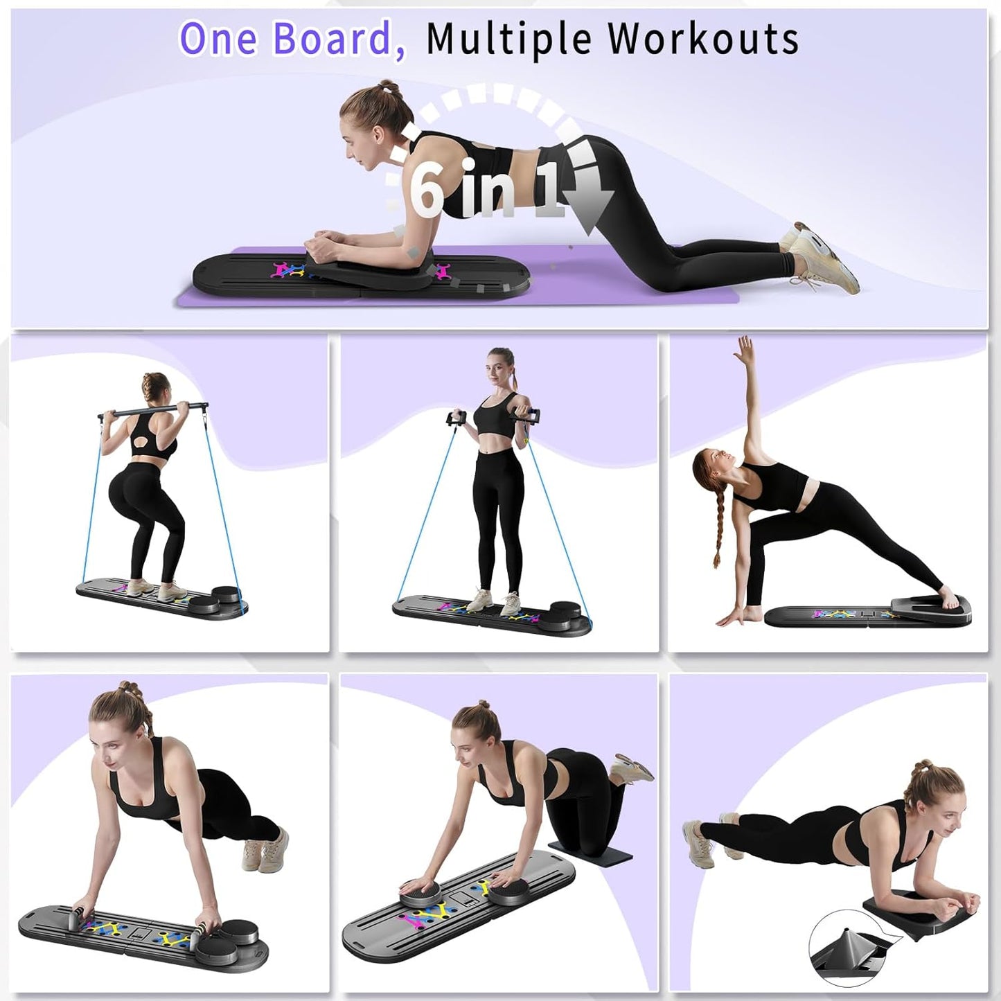 Pilates Board, Foldable Pilates Reformer Set for Home Workout with Timer, 6-In-1 Multifunctional Portable Reformer Pilates Machine at Home Pilates Equipment for Fitness,