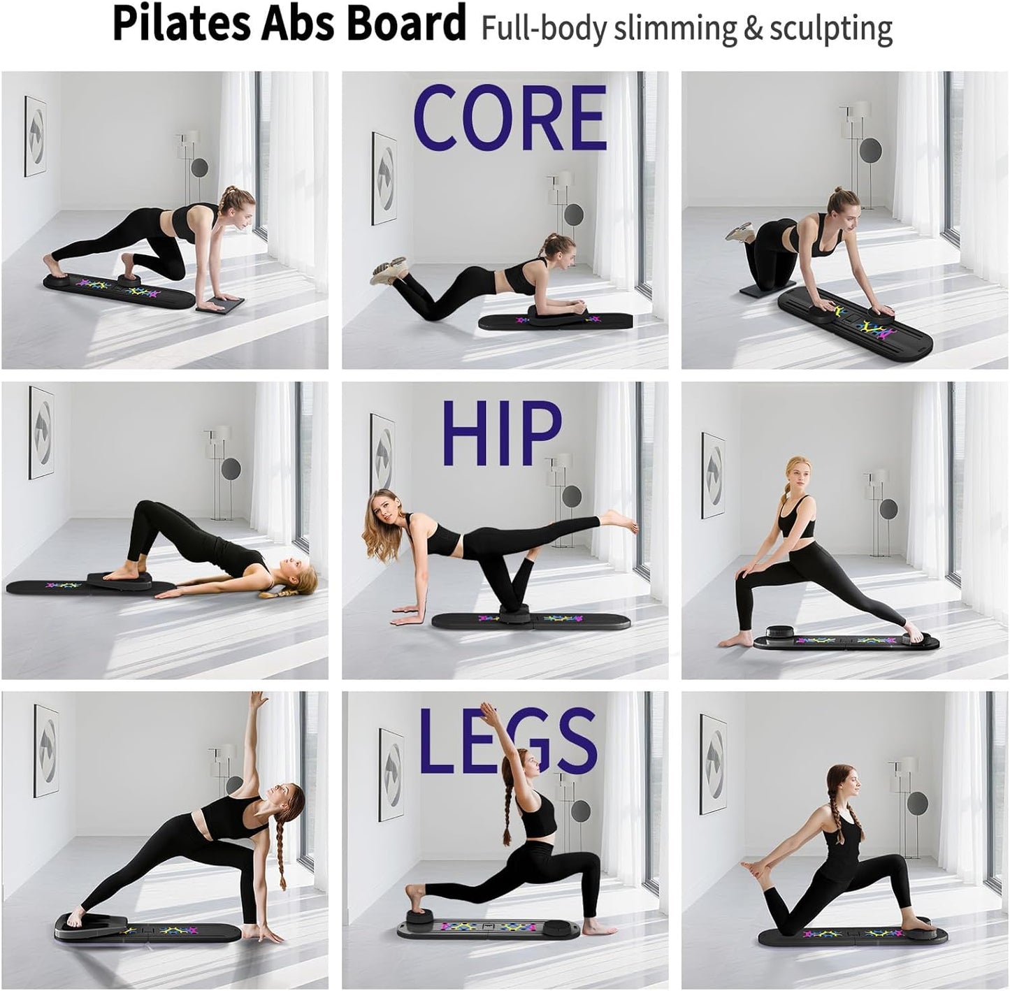 Pilates Board, Foldable Pilates Reformer Set for Home Workout with Timer, 6-In-1 Multifunctional Portable Reformer Pilates Machine at Home Pilates Equipment for Fitness,
