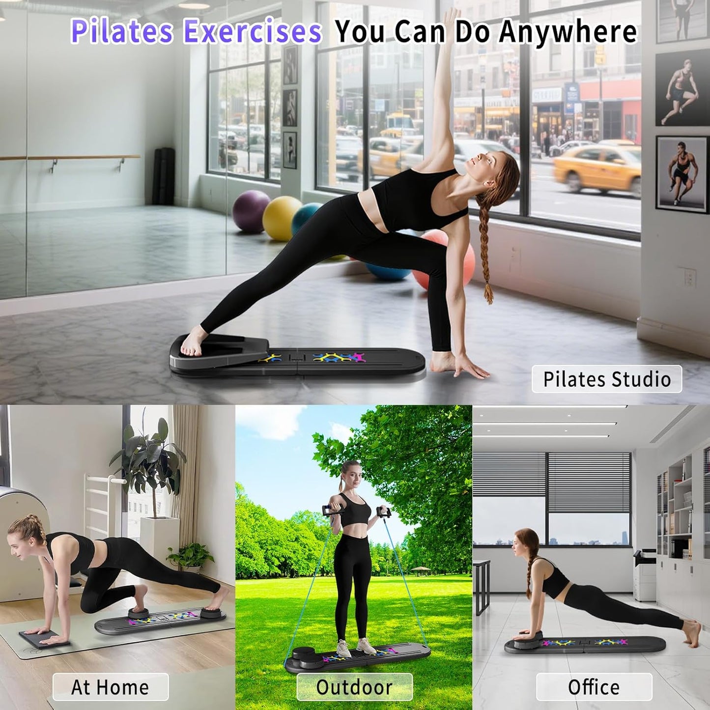 Pilates Board, Foldable Pilates Reformer Set for Home Workout with Timer, 6-In-1 Multifunctional Portable Reformer Pilates Machine at Home Pilates Equipment for Fitness,