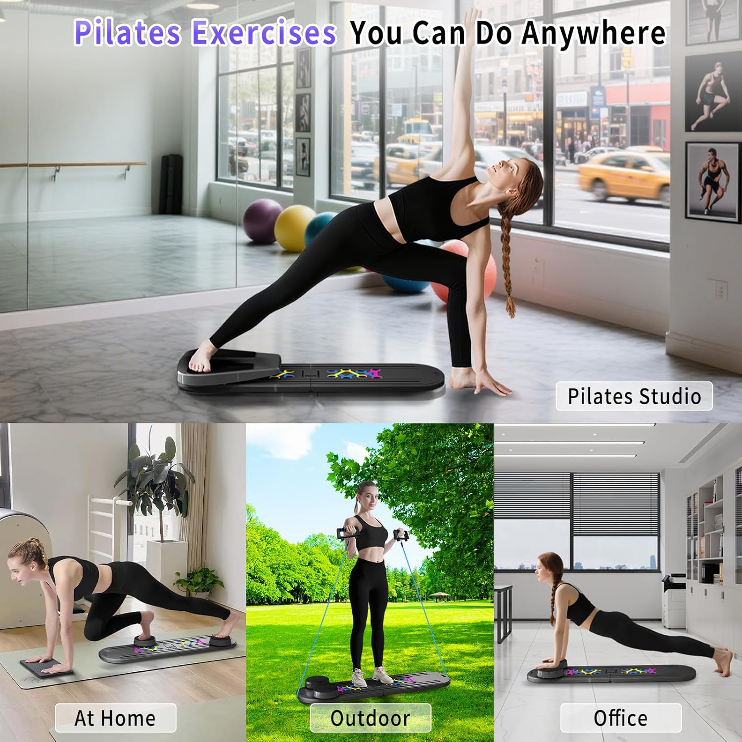 Pilates Board, Foldable Pilates Reformer Set for Home Workout with Timer, 6-In-1 Multifunctional Portable Reformer Pilates Machine at Home Pilates Equipment for Fitness,