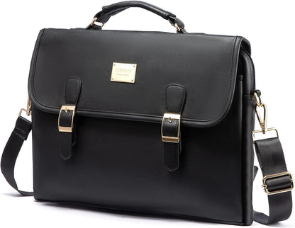 Computer Bag Laptop Bag for Women Cute PU Laptop Messenger Bag for Work College,Black