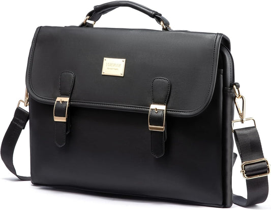 Computer Bag Laptop Bag for Women Cute PU Laptop Messenger Bag for Work College,Black