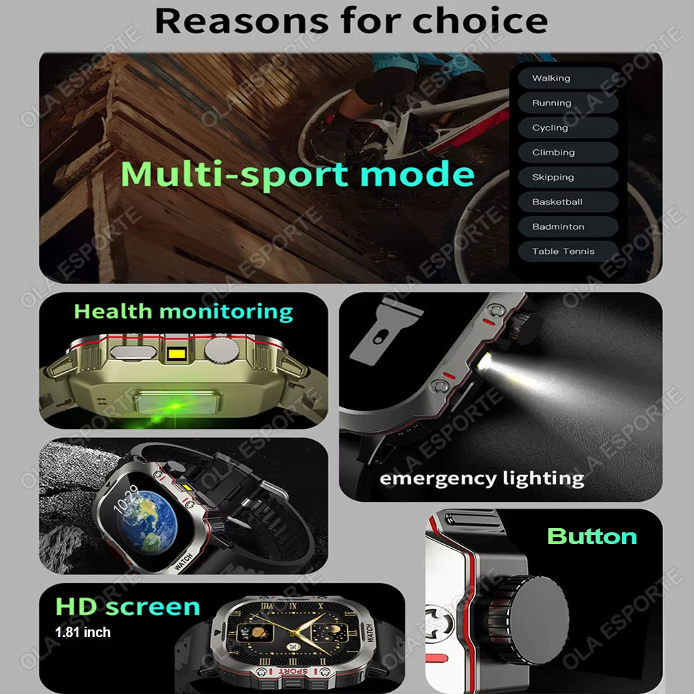 Original Men Smartwatch Flashlight Bluetooth Call Fitness Clock IP68 Waterproof Sports Men for Android IOS Smart Watch 2025 New
